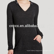 15STC6803 V neck sweater cashmere dress hoodie